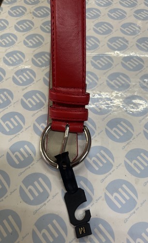 Red Colour genuine Leather Belt Round Buckle 35mm X 103cm Long Size M Fits 33-37 - Picture 3 of 3