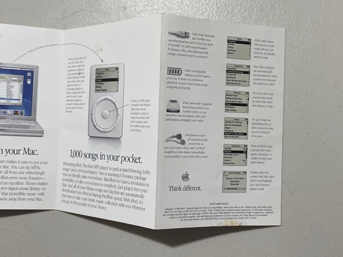 Original First 1st Gen iPod Brochure Oct 2001 - by Apple Computer - Picture 7 of 8