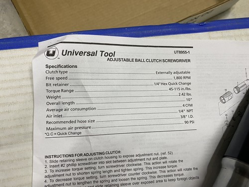 New Universal Tool Pneumatic Clutch Screwdriver (UT-8955)(Japan) - Bild 5 von 7