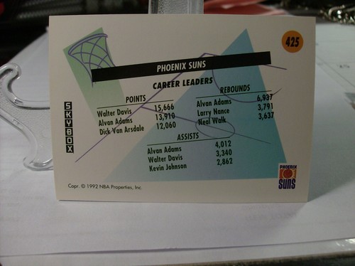 Baloncesto SkyBox #425 1991-92 - Phoenix Suns GF 91-380 - Imagen 2 de 2