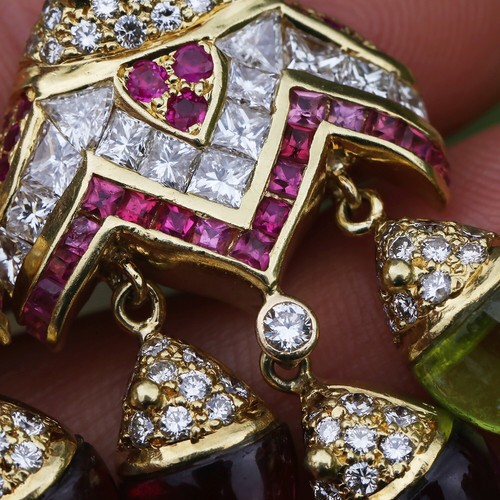 Pendientes de candelabro de piedras preciosas cabujón de colección con diamantes de oro 18K - Imagen 8 de 9