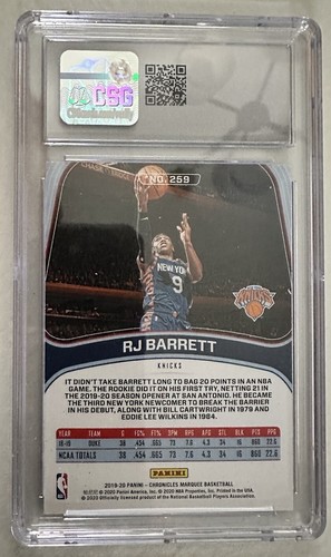 2019-20 Panini Chronicles Marquee - #259 RJ Barrett - CSG/CGC 10 - ROOKIE CARD - Picture 2 of 2