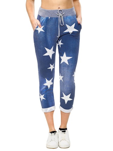 Ladies Italian Floral Print Joggers Cotton Trousers Leggings Magic Pants Jeans - Picture 2 of 13
