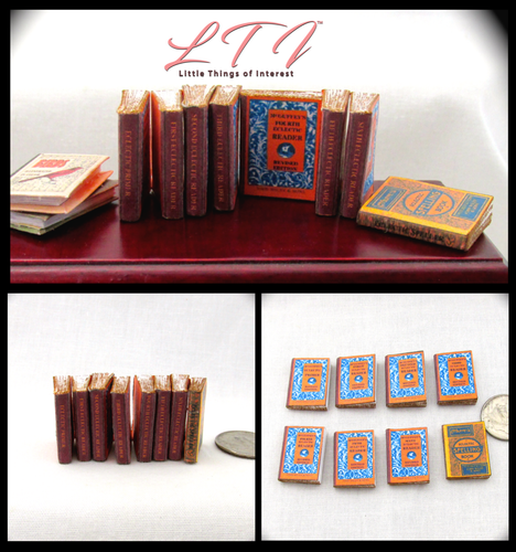 McGUFFEY SCHOOL BOOK 8 Pc Dollhouse Miniature 1:12 Scale Prop Books - Picture 5 of 6