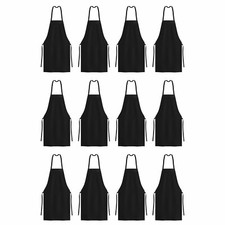 12 Pack of Kitchen Aprons - Full Bib Size Polyester Apron - Black Red or White