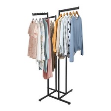 Clothing Rack 4 Way Slant Straight Arms Black Clothes Adjustable Garment Retail