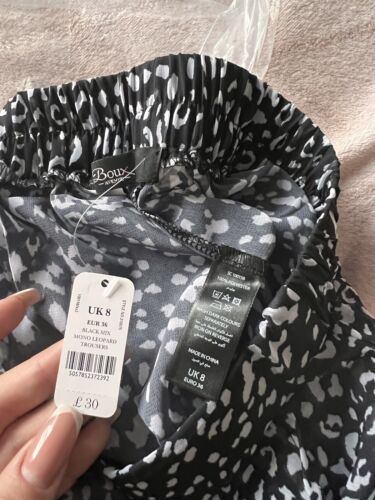 RRP 30£ NEW UK 8 Boux Avenue Wide Leg Side Split Mono Leopard Beach Trousers - Picture 4 of 8