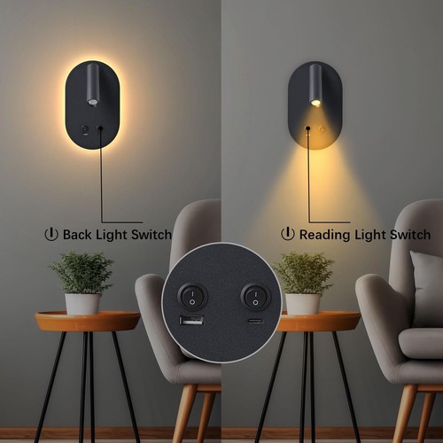 LED Wall Lamp Wall Mounted Reading Light, Plug in Wall Sconces Set of 2, Mult... - Picture 5 of 5
