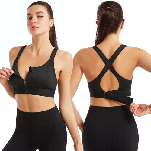 Reggiseno sportivo da donna regolabile ad alto impatto cerniera anteriore imbottito posteriore supporto taglie forti - Foto 7 di 54