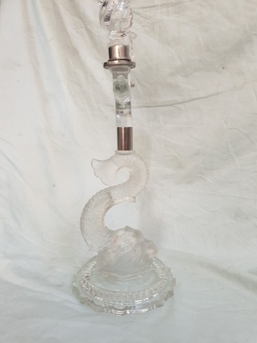 Baccarat Style Frosted Roman Dolphin Glass Candelabra - Picture 3 of 19