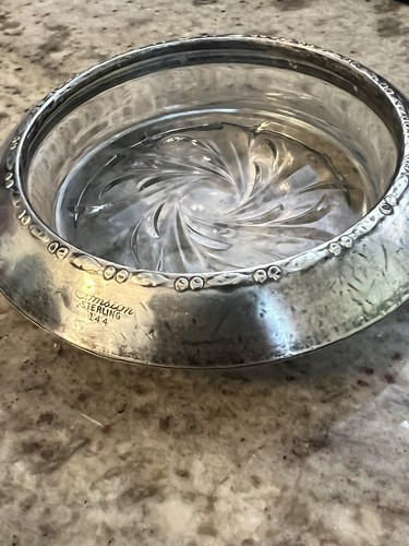 Vintage Amston 144 Sterling Silver Glass Crystal Coaster Glass Dish - Picture 9 of 10