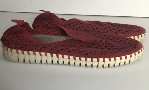 Ilse Jacobsen Flats 40 rojo y blanco patrón perforado superior suela antideslizante de goma - Imagen 3 de 6