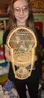 VTG Peacock Wicker Fan Back Rattan Doll Chair Plant Stand Boho 17" Xmas Gift  