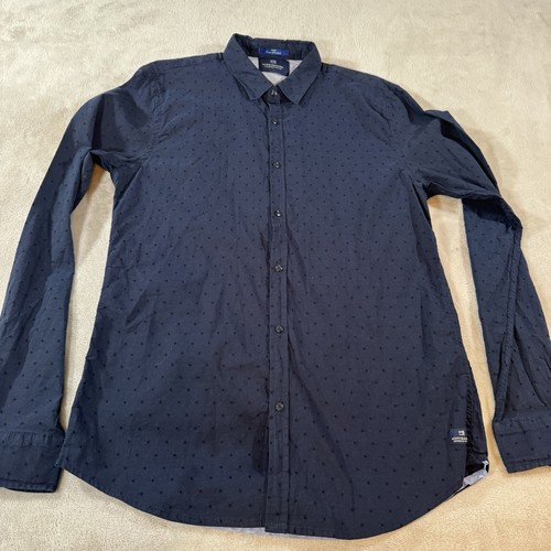 Scotch & Soda Shirt Mens L Blue Button Up Spotted Pattern - Picture 2 of 6