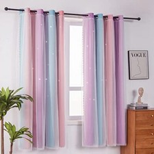 Ombre Rainbow Blackout Curtains for Kid 52"W x 72"L Pack of 2 Pink Purple