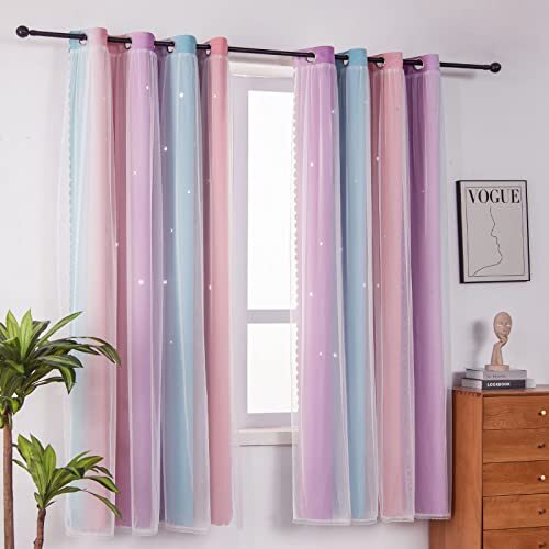 Ombre Regenbogen Verdunkelungsvorhänge für Kinder 52" B x 72" L (2er Pack) Rosa Lila - Bild 1 von 7