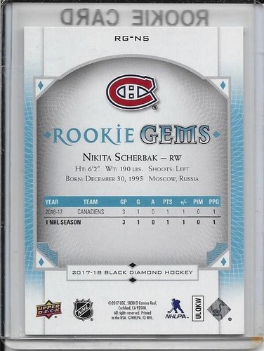 2017-18 Black Diamond Nikita Scherbak Rookie Gems #d/399 - Picture 2 of 2