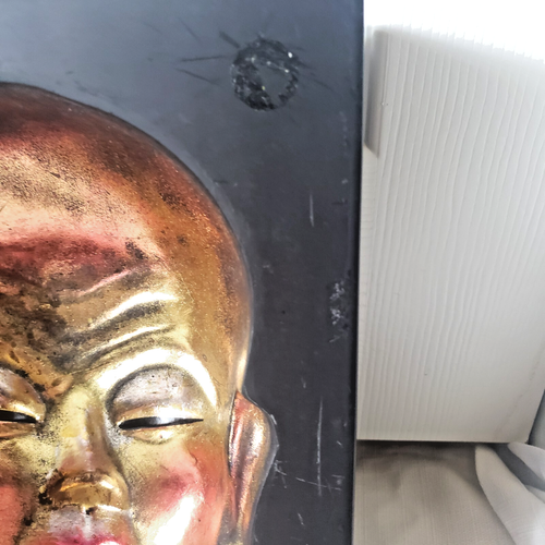 2 NEGATIVE WELTRAUM GOLD MEDITIERENDE BUDDA GESICHTER 12" X 9 3/8" DEKOR - Bild 3 von 10