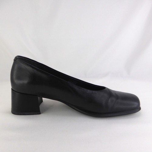 Ecco UK 6 Black Leather Mid Flared Block Heel Square Toe Court Shoe EU39 - Picture 22 of 24