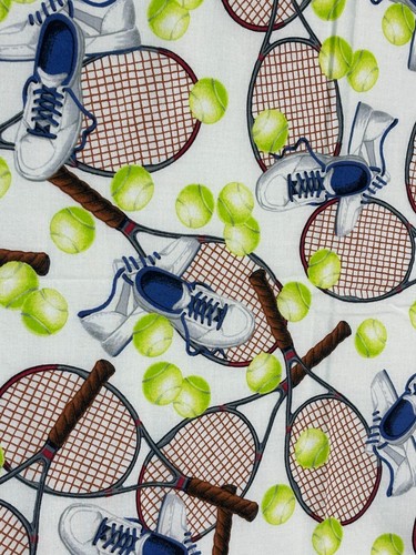Daisy Kingdom Fabric 4528 1 yd Tennis Equipment Racquet Shoes Ball Teen Craft - Picture 6 of 6