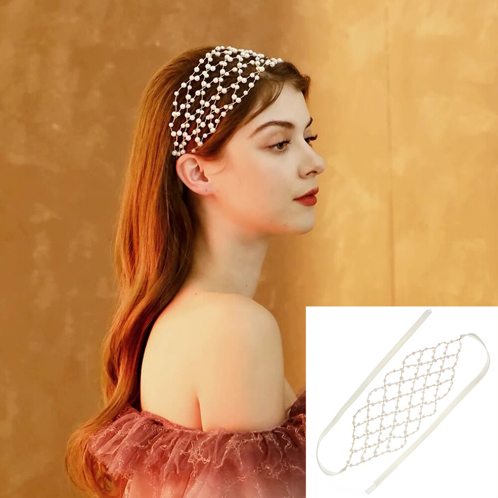 Pearl Hair Net Headband Copper Wire Hair Hoop Multi Layer Chains - Main Image
