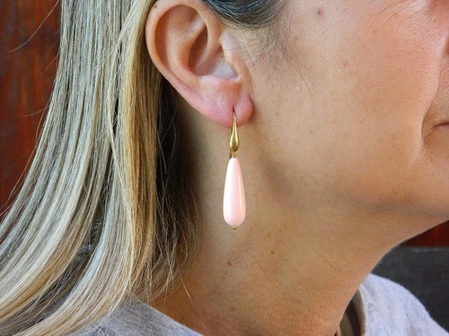 Orecchini pendenti corallo rosa | Gocce 10x30mm | Argento 925 oro/rodio - Foto 12 di 12