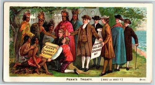 Victorian Trade Card Ayer's Cherry Pectoral - Penn's Treaty Scene - Picture 2 of 3