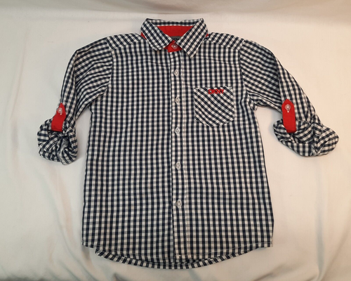 DKNY Boys' 4T Button Up Long Sleeve Blue/White Checked Shirt