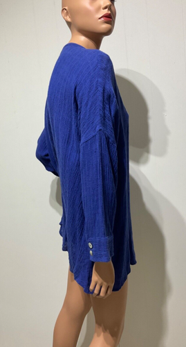 Soft Surroundings Plus Size 1X Button Down Shirt Royal Blue Long Sleeve Linen - Picture 5 of 24