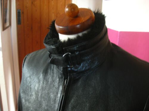 CHAQUETA DE CUERO M&S biker bomber abrigo cuello piel desgastado suave negro 8 reales - Imagen 8 de 9