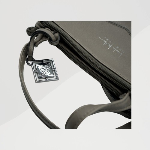 Nicole Miller New York Purse Slate Grey Diagonal Stitch Front Zip Crossbody - Picture 8 of 10