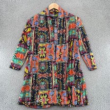 Ali Miles Topper Womens Small Multi Patchwork Art Cardigan 3/4 Sleeves Mesh NWT