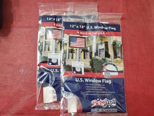 2 Pack Betsy Flags 12" x 18" US Window Flag Suction Cup Mounting Made In The USA