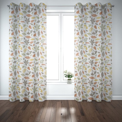 HERMOSA VIDA.Cortina ESTUDIO G hojas blanco verde amarillo marrón 245 cm o longitud deseada - Imagen 3 de 14