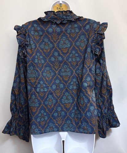 Camicetta VICTORIA DUNN donna L volant collo polsino floreale bottoni scollo a V cotone $148 - Foto 10 di 16