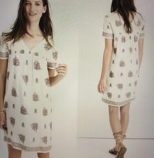 MADEWELL Paisley Oversized Smock Shift Short Sleeve Silk Dress V Neck XXS