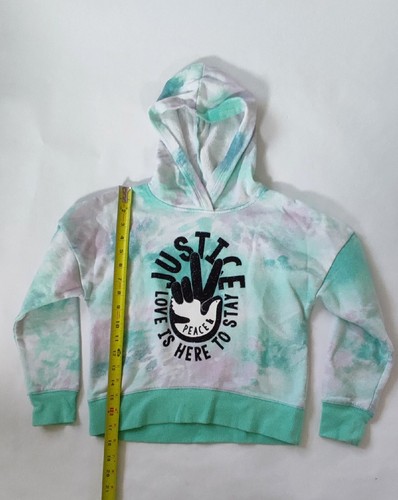 Justice Girls Green Tie Dye Love Is Here To Stay Semi Crop Sweatshirt - Picture 2 of 5