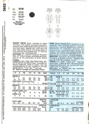 Butterick Sewing Pattern Women's DRESS Tapered  3662 David Warren 6-8-10 UNCUT - Picture 3 of 4