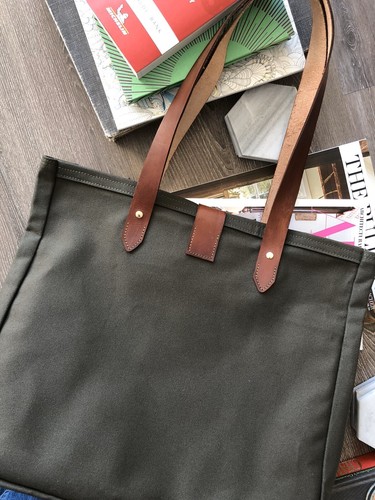 Large Canvas Tote bag Leather Handles - Hunter Green - Picture 3 of 8