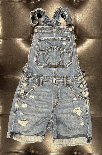 Gap Kids Denim Distressed Overall Shorts Girl’s Regular Size Large - Picture 1 of 3