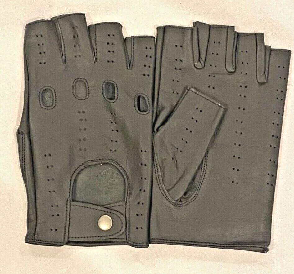 Driving Gloves Fingerless Car Motorcycle Leather Police Driver Gloves Black A-7