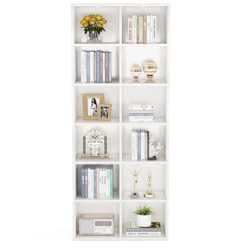 White Bookcase Bookshelf with 12 Cube Storage, 6 Tier Wood Display Rack Shelves - Picture 11 of 12