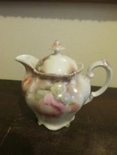 RS Prussia Germany Handpainted Porcelain Creamer With Lid Pink Roses 