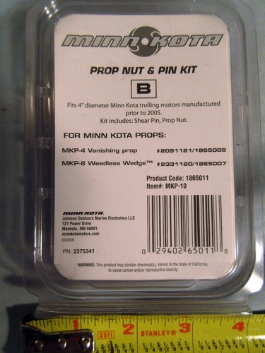 Minn Kota MKP-10 Boat Trolling Motor Propeller Prop Nut and Pin Kit B, 1865011 - Picture 2 of 2