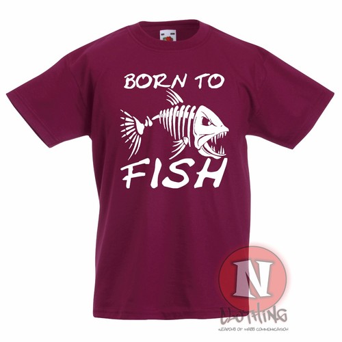 Born To Fish Kinder T-Shirt 3-13 Jahre Skelett Gruselig Angeln - Bild 9 von 13