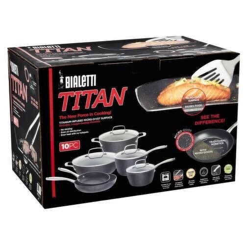 Bialetti Titan Titanium-Infused Micro-Divot Surface 10 Piece Cookware Set - Picture 2 of 18
