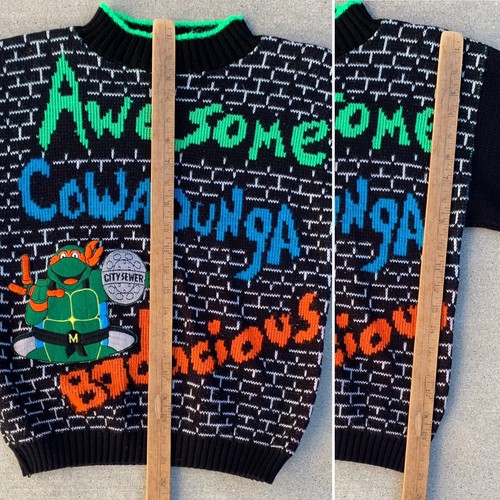 Vintage Teenage Mutant Ninja Turtles Acryl Strick Pullover Jugend M Erwachsene XS S - Bild 23 von 24