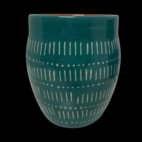 Set Of 2 Baum Tangier Ceramic Turquoise Orange 16oz Tea Cups Coffee Mugs - Picture 3 of 18