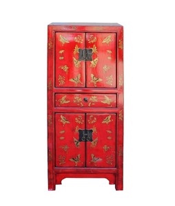 Chinese Distressed Glossy Red Golden Butterflies Cabinet Cs3935 Ebay
