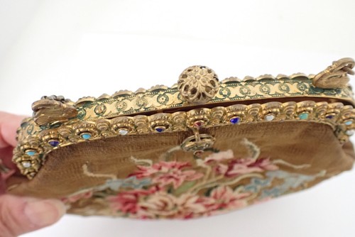 Antique 19th Century French Petit Point Embroidery Purse Jeweled Frame Floral - Picture 4 of 10